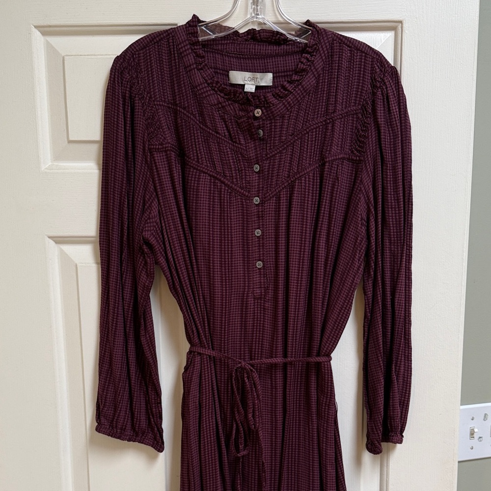 NWT LOFT Burgundy Plum Purple Long Sleeve Dress XL Tall